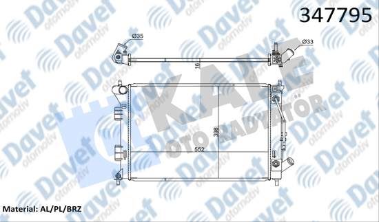 KALE 347795 Su Radyatoru Hyundai I30 1.6 11=> - Kia Cee`D 1.6gdi 12=> (At) (Brazing) (552x398x16)